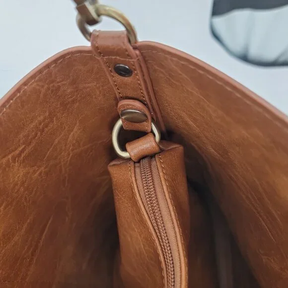 ๐ฅ Modern Suede + Faux Leather Convertible Tote Bag โ Rich Cognac Brown - Picture 9 of 14